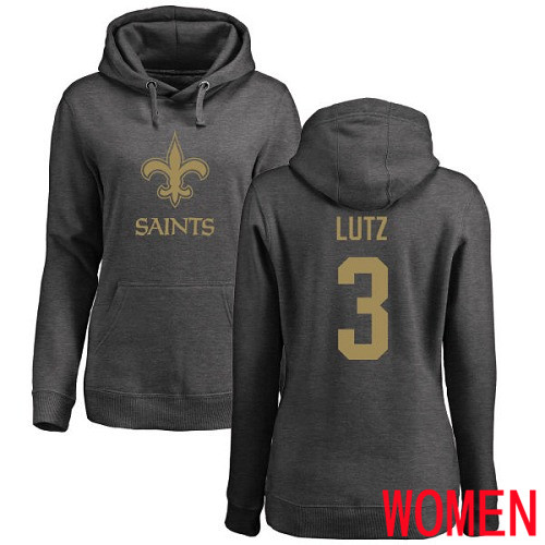 New Orleans Saints Ash Women Wil Lutz One Color NFL Football 3 Pullover Hoodie Sweatshirts